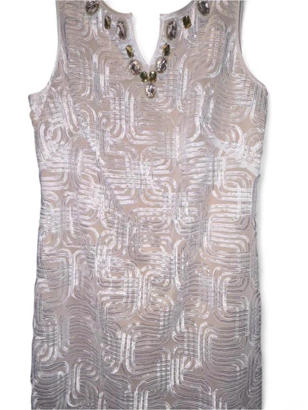 Jessica Embellished Beaded Neckline Dress in Blush and Gold